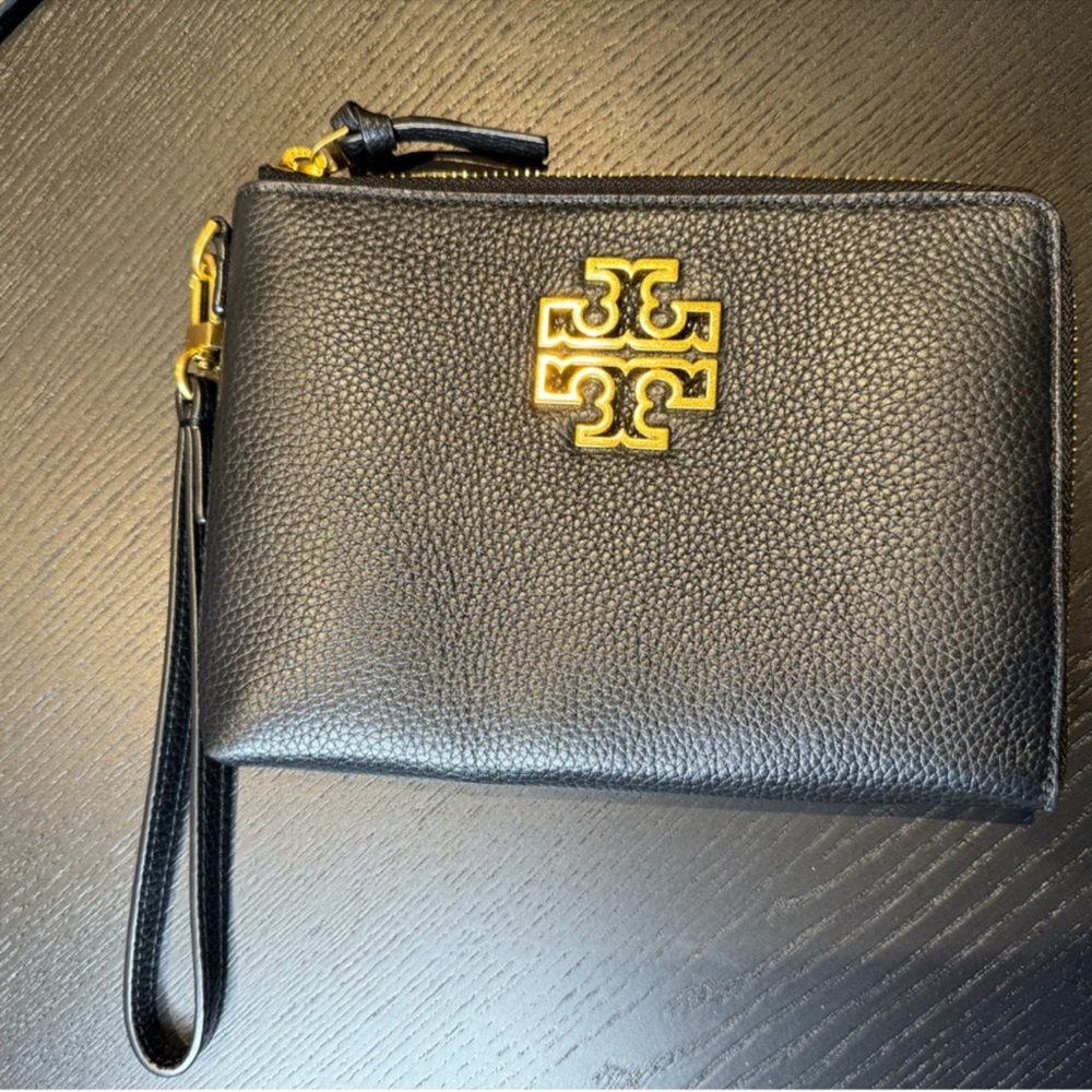 Tory Burch Black Wristlet with Gold Emblem